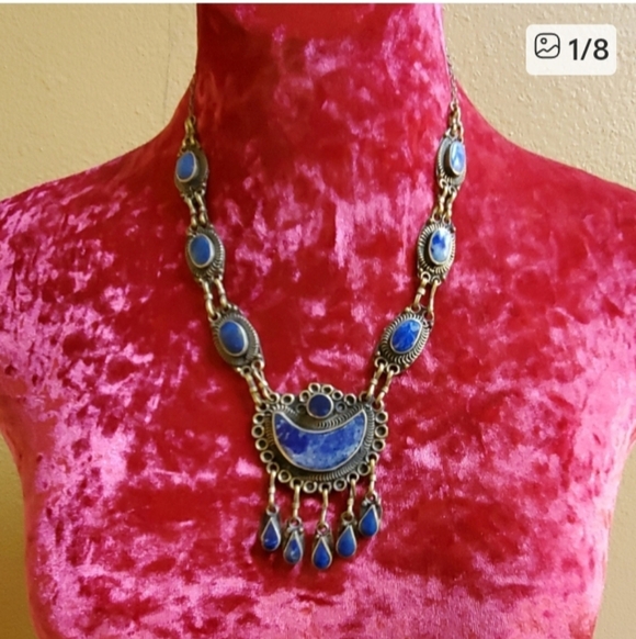 Vintage Rare Lapis Silver Metal Necklace - Picture 3 of 3